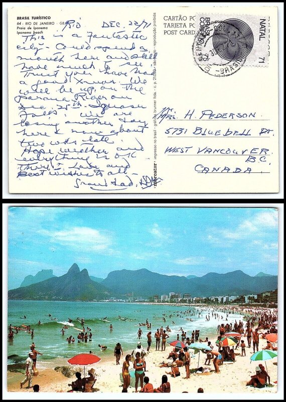 1971 BRAZIL Postcard - Central Col to West Vancouver, BC, Canada T12 