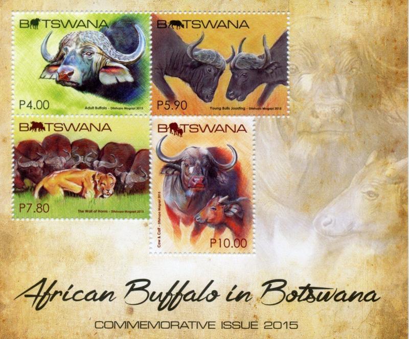 Botswana 2015 MNH African Buffalo 4v M/S Buffaloes Lions Wild Animals Stamps