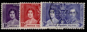 BRITISH SOLOMON ISLANDS GVI SG57-59, 1937 CORONATION set, FINE USED.