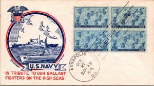 FDC 1945 SC #935 Smartcraft Cachet - Annapolis, MD - Block of 4 - F60134