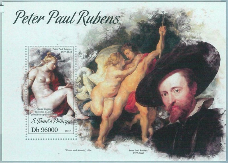 M1617 - S TOME & PRINCIPE -  ERROR, 2013, MISPERF stamp SHEET:  Rubens, Art