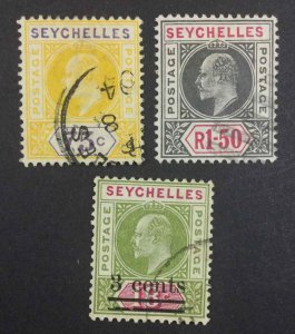 MOMEN: SEYCHELLES SG #54-55,58 1903 USED £160 LOT #64004