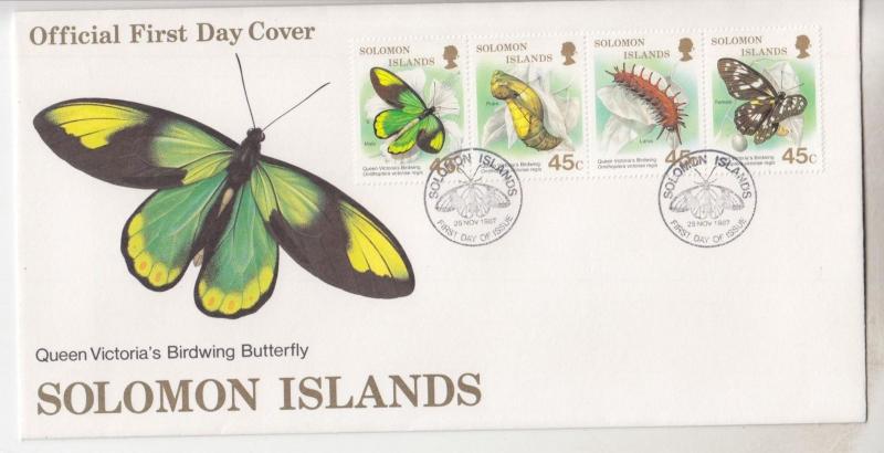 SOLOMON ISLANDS, 1987 Butterflies set of 4, unaddressed fdc.