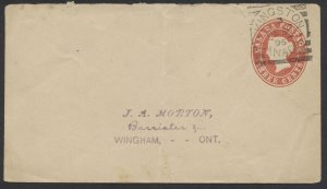 1896 Kingston and Wingham ONT Squared Circles on Faulty #EN7 3c Victoria PSE