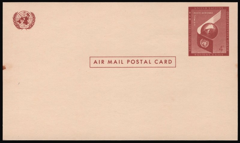 United Nations SC#UXC1 4¢ Air Mail Postal Card (1957) Unused*