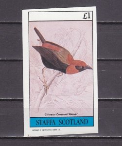 Staffa Scotland Local, 1982 issue. Crimson Crowned Weaver Bird s/sheet.