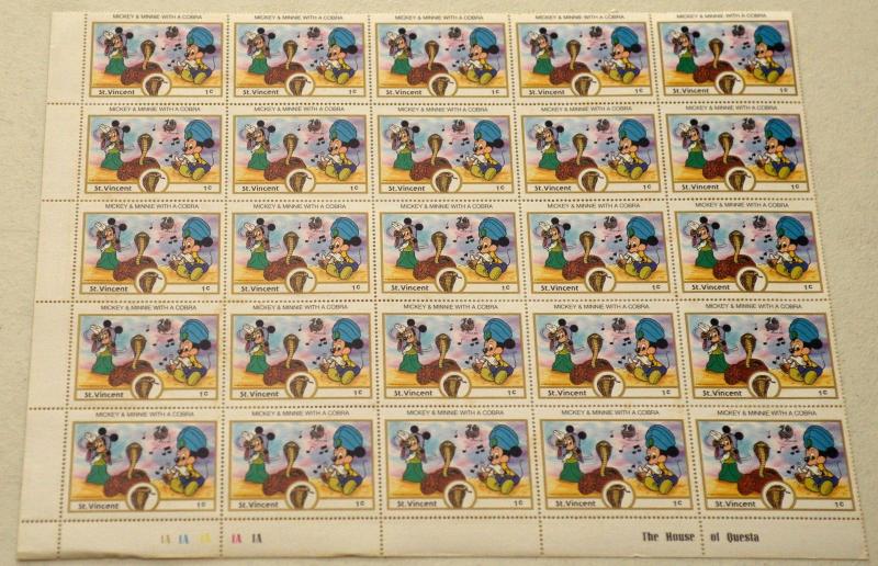 5 St. Vincent Disney Topical Animation Stamps Postage Blocks Sheets MINT NH 