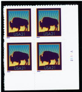 US  3468  Bison 21c - Plate Block of 4 -MNH - 2001 - V1112  LR