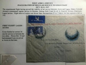 1937 Lagos Nigeria First Opening Flight Cover FFC To Accra Gold Coast