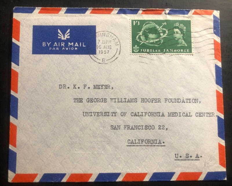 1957 Birmingham England Airmail Cover To University Of California San Francisco