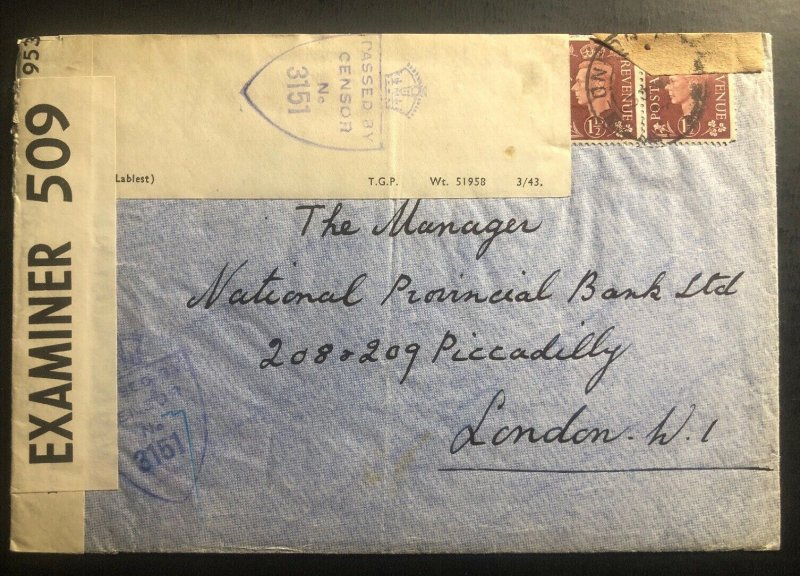 1944 England Pre D Day Security Censor Cover To Provincial Bank London