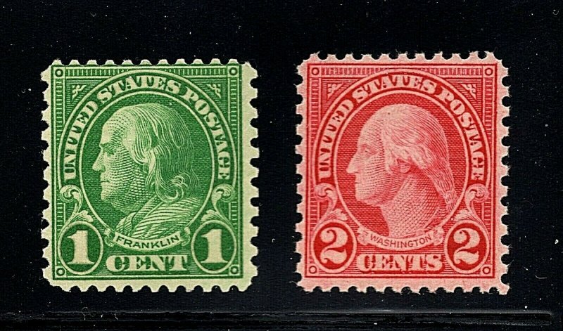 [CJ]  US #578-9~ Mint-NH 1c & 2c 1923 Compound Perf 11X10 Rotary Press  Set of 2