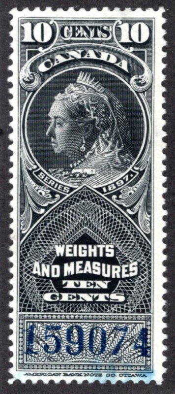 van Dam FWM46, 10c Black, used, blue C/N, 1897, Canada Weights and Meas