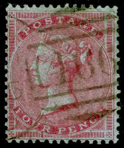 SG62, 4d carmine, USED. Cat £450. SMALL GARTER.