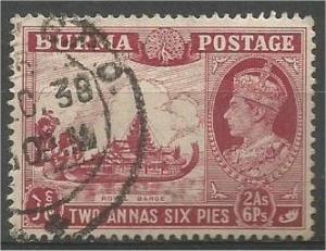 BURMA, 1940, used 2a6p, King George VI, Scott 25