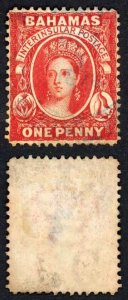 Bahamas SG33x 1d Scarlet- Vermilion (Oct 78) Wmk CC (Rev) Perf 14 BLUE Fiscal p