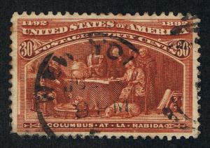 AFFORDABLE GENUINE SCOTT #239 USED 1893 ORANGE BROWN 30¢ COLUMBIAN EXPO ISSUE