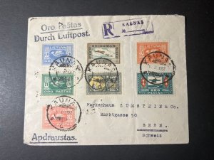 1922 Registered Lithuania Airmail Cover Kaunas to Bern Switzerland