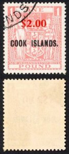 Cook Island SG219 2 dollars on one pound Cat 85 pounds