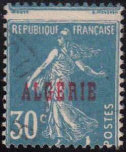 Algeria 1924-26 used Sc #16 Red O/P on France 30c Sower Misperf