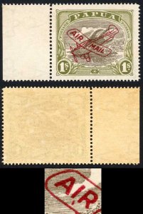 Papua SG117 1/- Airmail DEEP CARMINE LAKE with Comma Flaw Between I and R of AIR