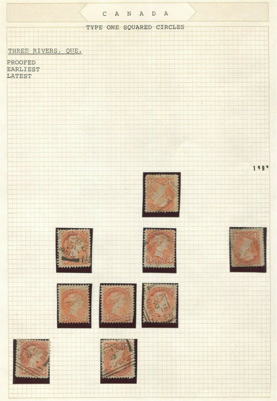CANADA SQUARED CIRCLE CANCEL STUDY LOT TYPE I THREE RIVERS, QUE
