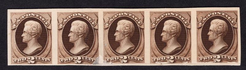 $US SC#157p4 Unused Strip of 5 VF Plate Proof on Card, CV $100.00