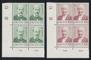 Faroe Is. Famous People Europa CEPT 2v Corner Blocks of 4 1980 MNH SC#53-54