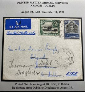 1950 Nairobi Kenya Airmail Printed Matter Cover To Dublin Ireland