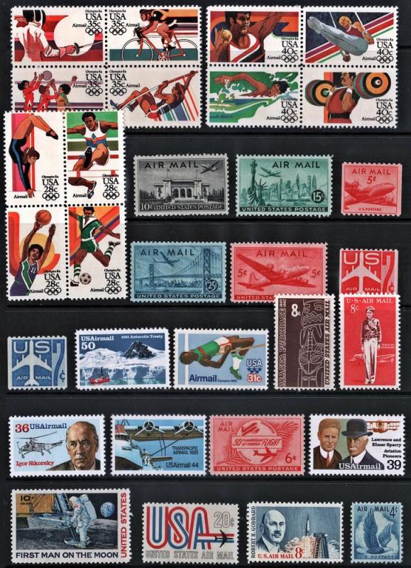 Airmail Collection: 31 Stamps at Face MNH