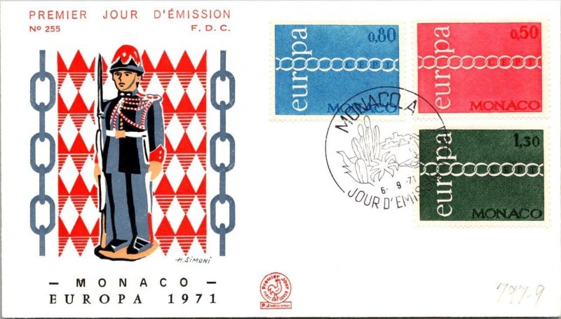 Monaco FDC 1971 SC #797-9 Simoni Cachet - EUROPA - J21129