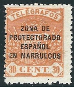 Spanish Morocco: 30c Telegraph Tax Stamp, #20, mint (24723)