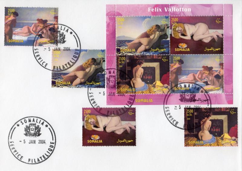 Somalia 2004 FELIX VALLOTON Nudes Paintings set+ Sheet Perforated in FDC