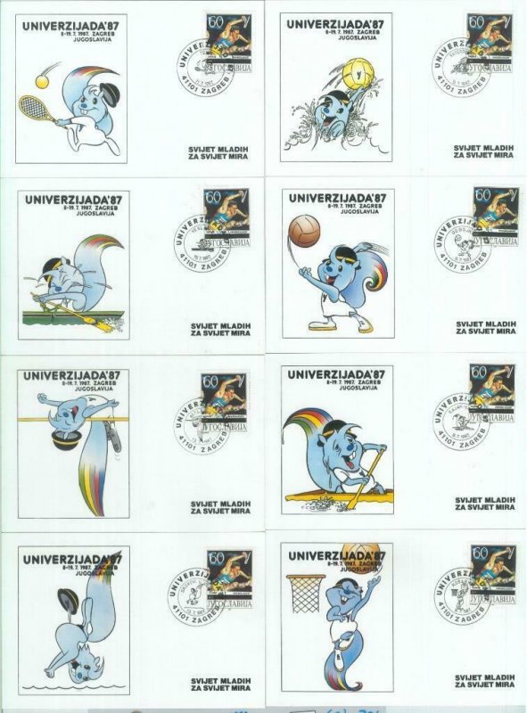 82717 - YUGOSLAVIA - POSTAL HISTORY - set of 8 CARDS 1987 - UNIVERSIADE tennis