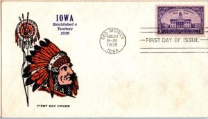 1938 IOWA centennial 100 years 3c Sc 838-25 with Pavois cachet American Indian