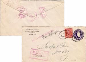 United States Pennsylvania Media Registered 1943 violet double ring  18c Gran...