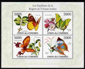 COMORO IS - 2009 - Butterflies of Indian Ocean Region - Perf 4v Sheet - MNH