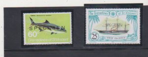 St.Vincent Grenadines 220,229 Sailing Yachts & Fish  Specimen Overprints Set MNH