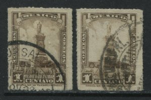 Mexico 1925 Postal Tax stamps 2 different 1 centavos used