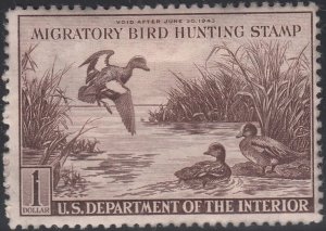 RW9-1942 Federal Duck Stamp F-VF Unsigned no Gum, SE or Faults-Example-OFFER?