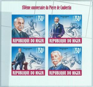 1510 - NIGER - ERROR, 2013 MISSPERF SHEET: P De Coubertin, Olympics, Gymnastics