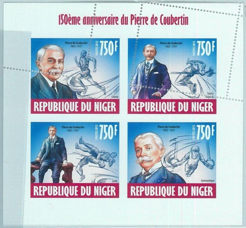 1510 - NIGER - ERROR, 2013 MISSPERF SHEET: P De Coubertin, Olympics, Gymnastics