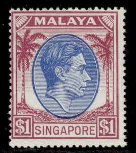 SINGAPORE GVI SG28, $1 blue & purple, NH MINT. Cat £17.