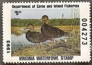 US-State-Virginia   6 MNH 1993 $5 Waterfowl Hunting Stamp