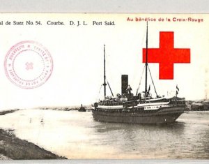 EGYPT WW1 Ship *DJL PORT SAID* Postcard Suez Canal 1915 RED CROSS Cachet RC18