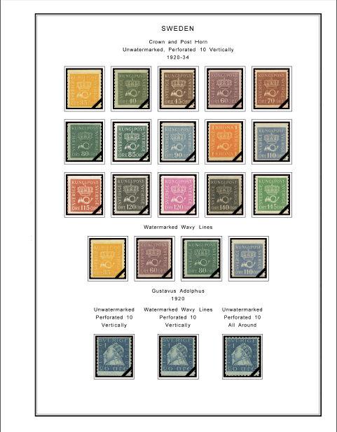 COLOR PRINTED SWEDEN [CLASS.] 1855-1946 STAMP ALBUM PAGES (31 illustrated pages)