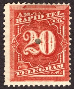 1881, US 20c, American Rapid Telegraph Co., MH punched, Sc 1T6