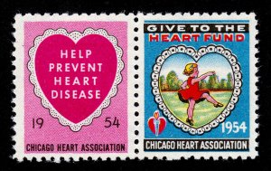 1954 CHICAGO HEART ASSOCIATION GIVE TO THE FUND SEAL POSTER STAMP