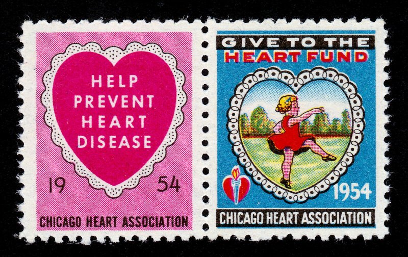 1954 CHICAGO HEART ASSOCIATION GIVE TO THE FUND SEAL POSTER STAMP