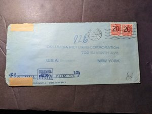 1940 Censored Denmark Cover Copenhagen to NY USA Columbia Pictures Corporation